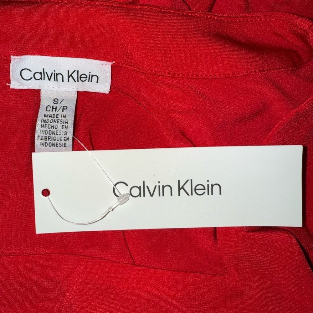 Calvin Klein Red Puff Sleeve Blouse - Picture 3 of 4